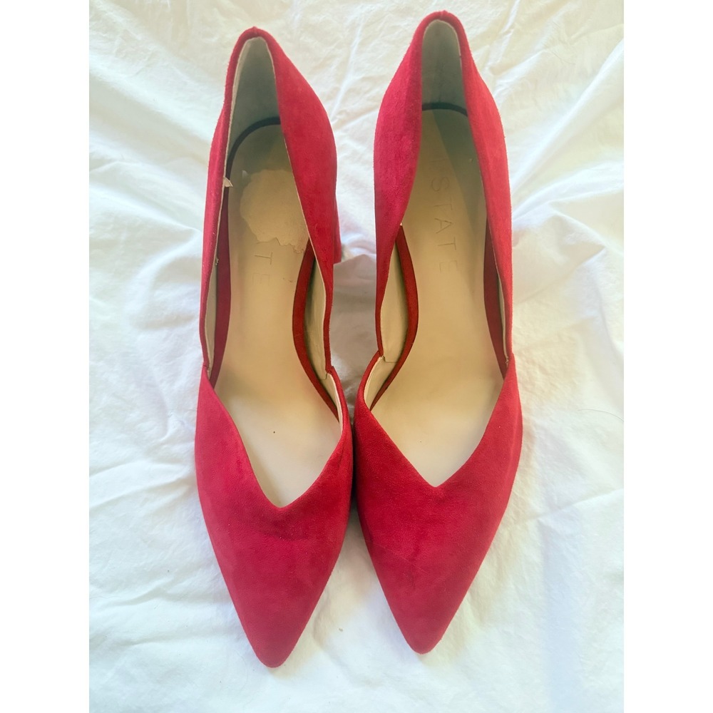 1.STATE Selim Red Suede D'Orsay Pointed Toe Block Heel Pumps Size 8.5 Mโ